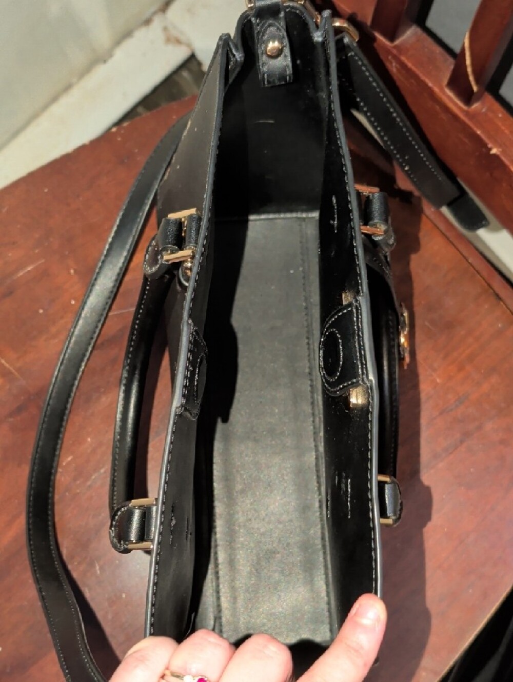 Michael Kors Black Leather Satchel with Monogram Crossbody Pouch - Picture 4 of 5